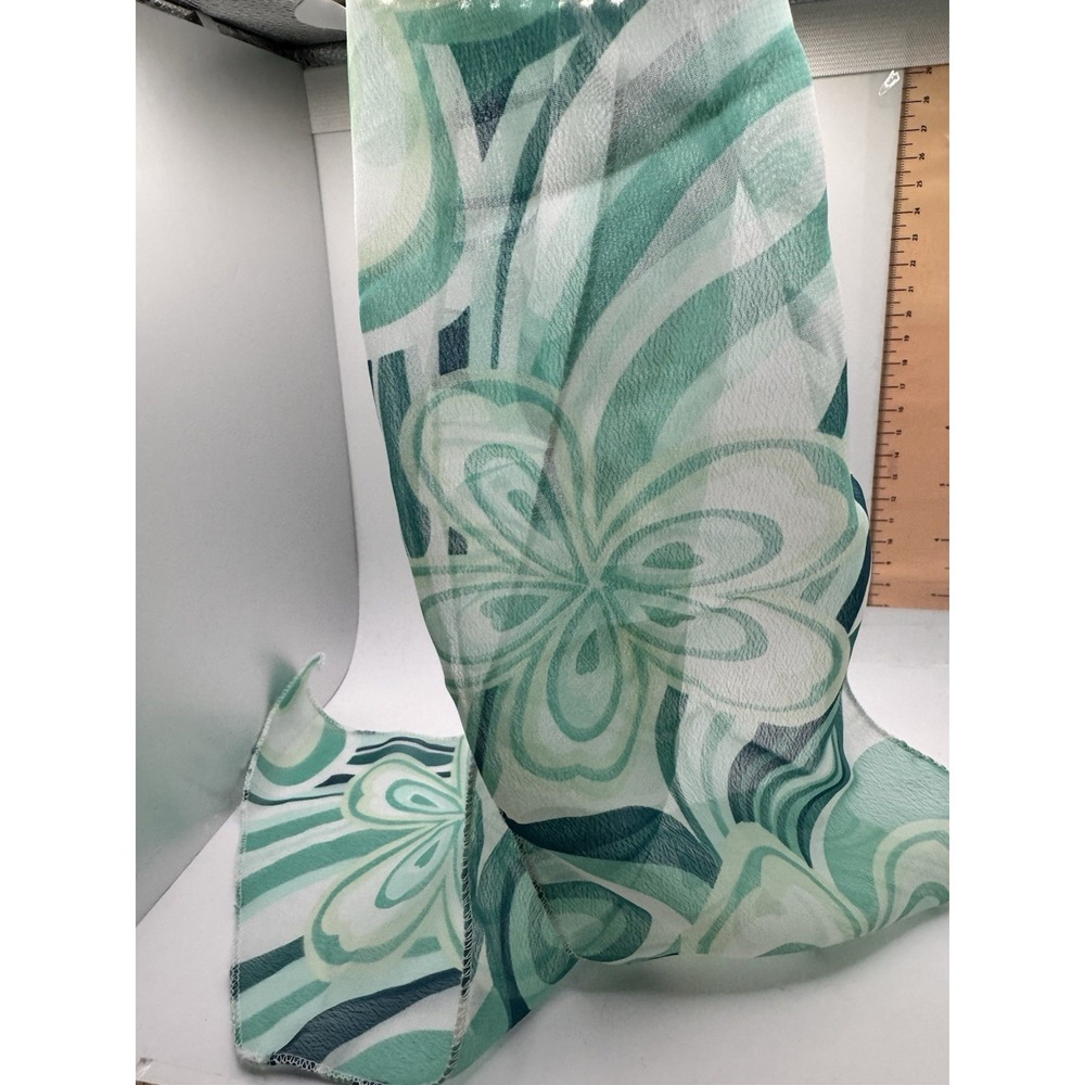 Floral Greenish Blue And White Scarf‎ 60"x6"